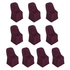 10 Pack Polyester Chair Covers for Folding Chairs Burgundy - Wrinkle-Free Stain-Resistant Slip-On Slipcovers