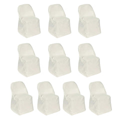 10 Pack Polyester Chair Covers for Folding Chairs Ivory - Wrinkle-Free Stain-Resistant Slip-On Slipcovers