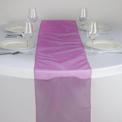 10 Pack Sheer Organza 14"x108" Table Runners Fuchsia - Soft and Lightweight Table Accent