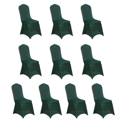 10 Pack Spandex Chair Covers for Banquet Chairs Hunter Emerald Green - Durable Reusable Stretch Slip-On Covers