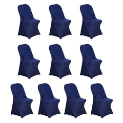 10 Pack Stretch Spandex Chair Covers Navy Blue for Folding Chairs - Durable 160GSM Fitted Slipcovers