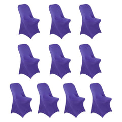 10 Pack Stretch Spandex Chair Covers Purple for Folding Chairs - Durable 160GSM Fitted Slipcovers