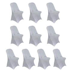 10 Pack Stretch Spandex Chair Covers Silver for Folding Chairs - Durable 160GSM Fitted Slipcovers