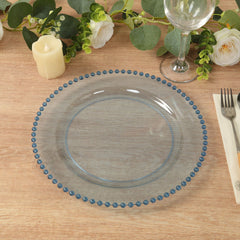 10-Pack Plastic 10" Round Dinner Plates in Transparent Dusty Blue with Beaded Rim - Disposable Party Plates for Banquets & Festive Occasions