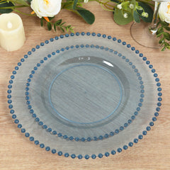 10-Pack Transparent Dusty Blue Plastic Dessert Plates – 8" Round with Beaded Rim, Disposable for Parties & Events