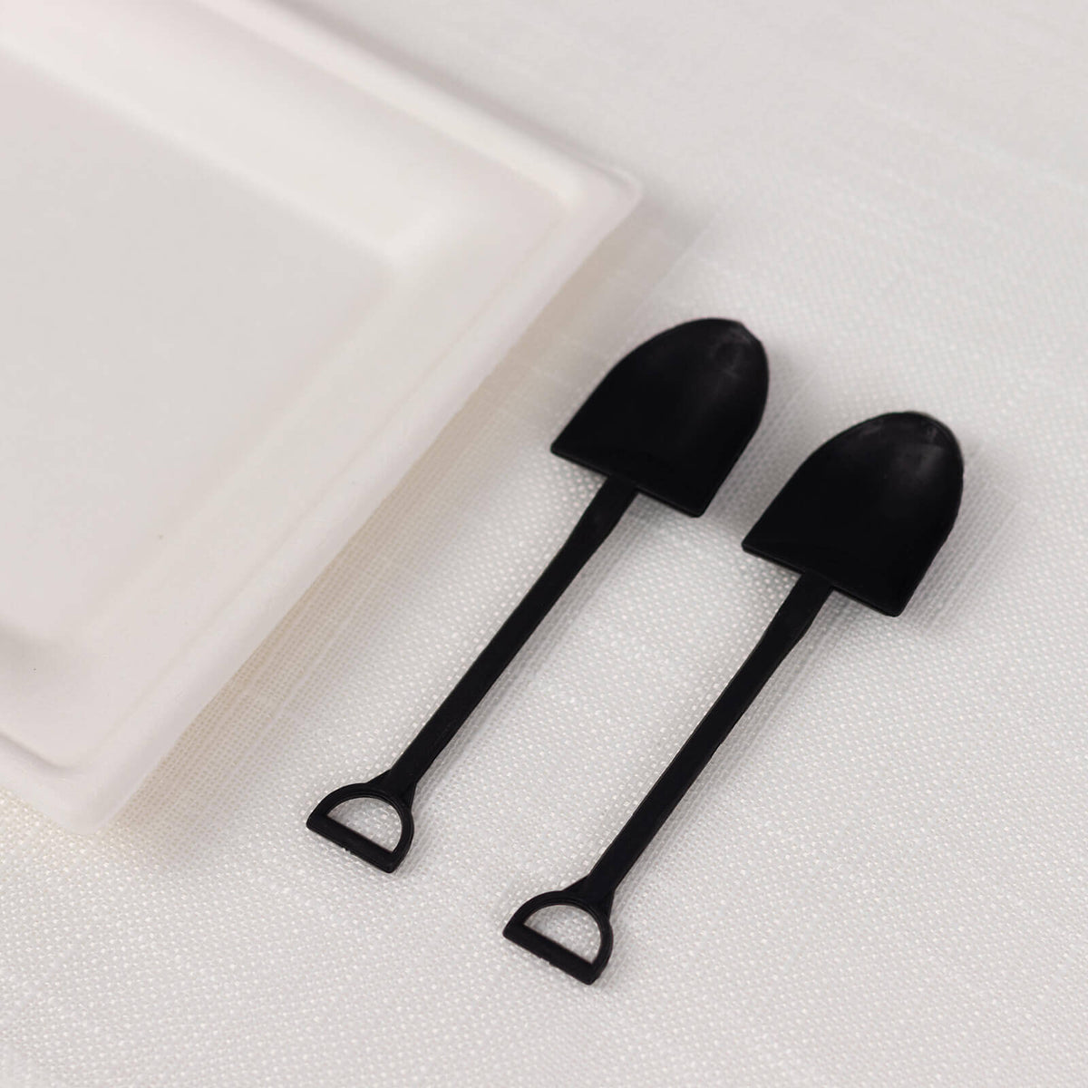 100-Pack Plastic Dessert Spoons with Mini Shovel Design Black - Disposable Ice Cream Spoons 4.5"