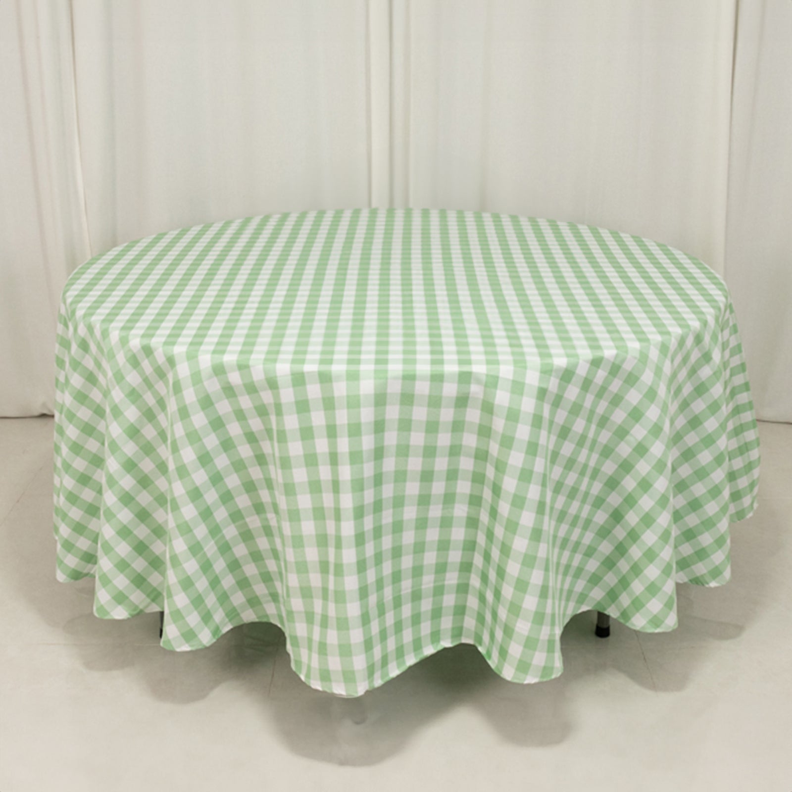 Polyester 108" Round Tablecloth White/Sage Green - Checkered Buffalo Plaid Table Cover