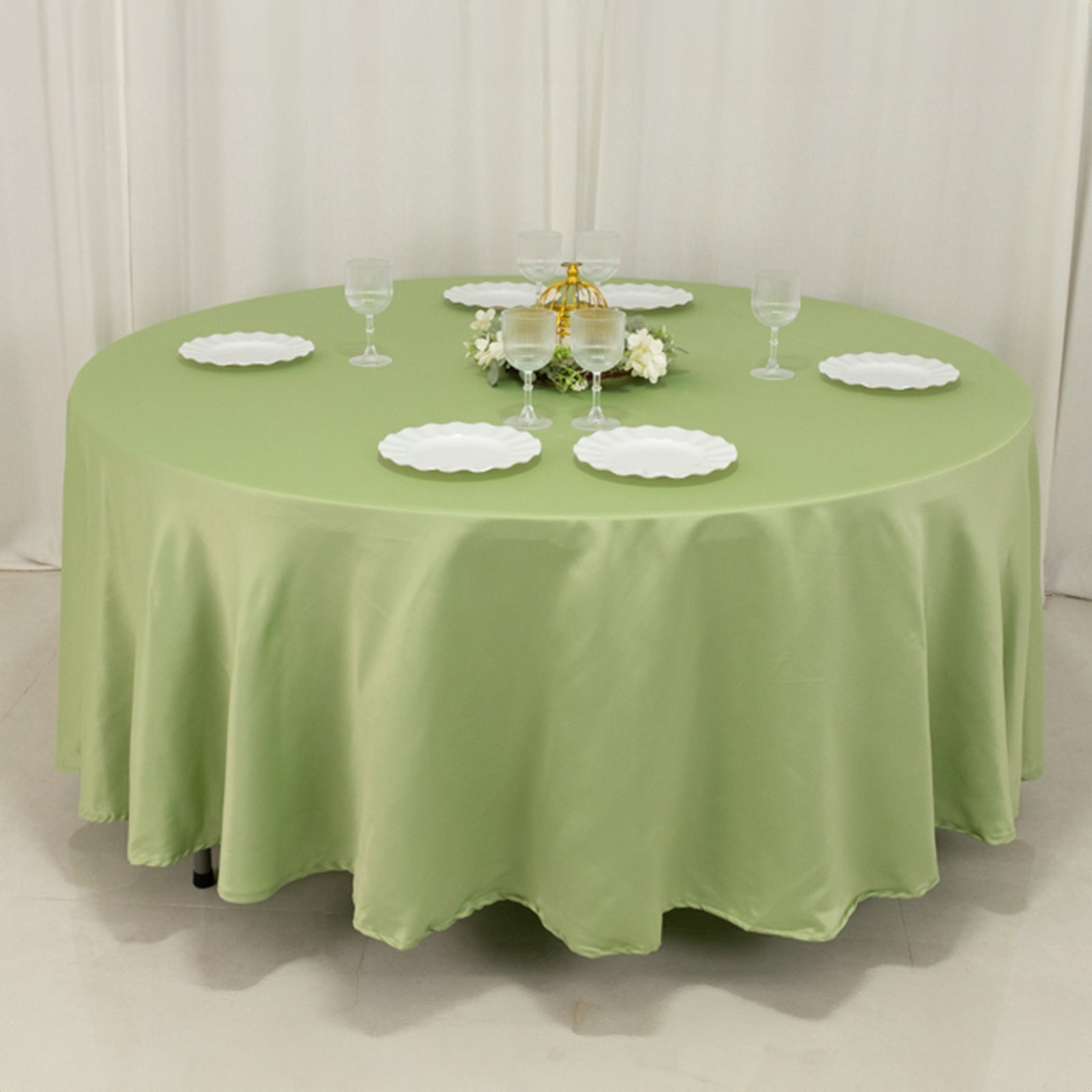 Lamour Satin 108" Round Tablecloth Sage Green - Durable & Silk-Like Table Cover