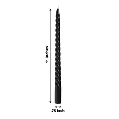 12-Pack Taper Candles Spiral Long Burn Wick Design Black - Premium Unscented Wax Dinner Candle Sticks 11"