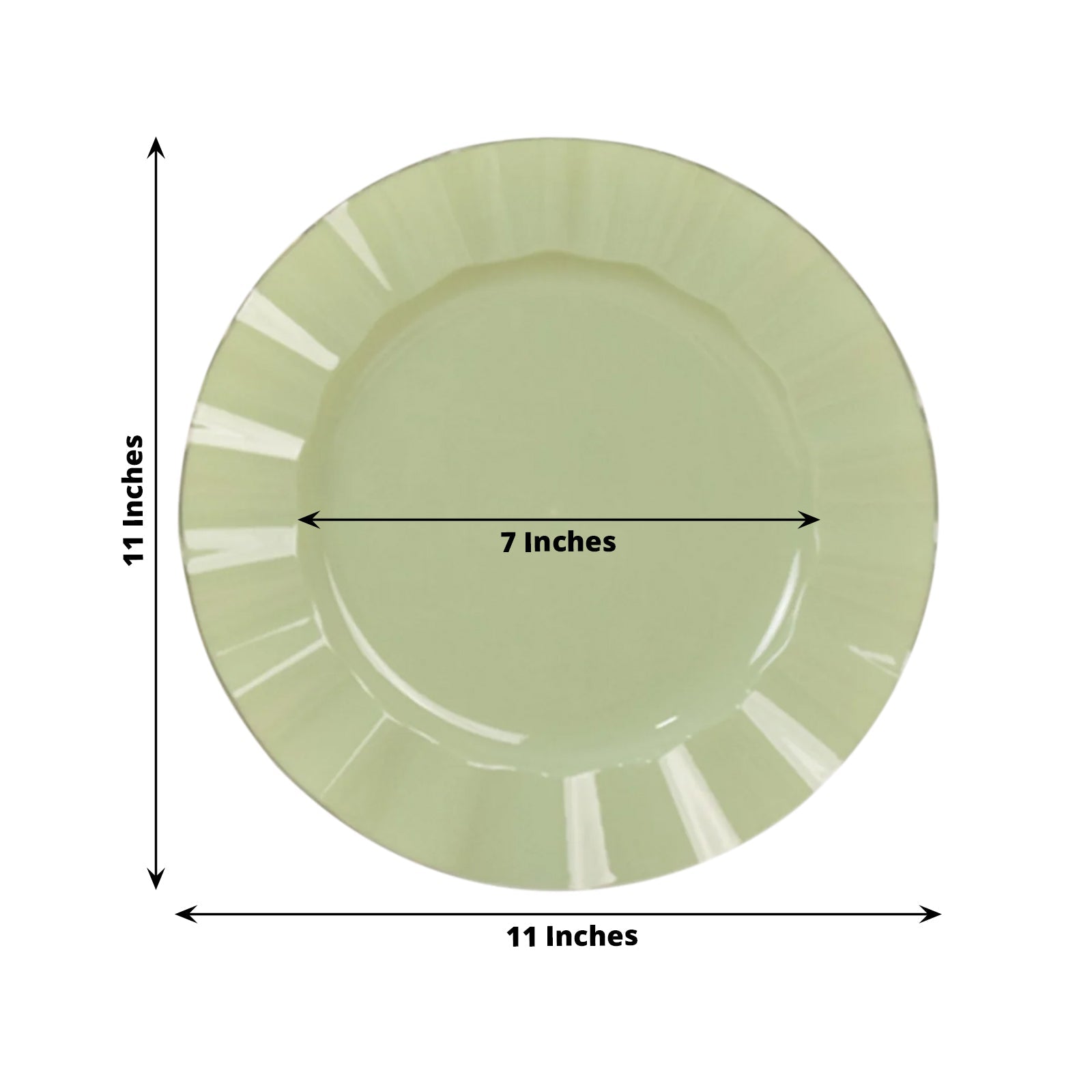 10-Pack Plastic 11" Round Dinner Plates in Sage Green Ruffled Rim with Gold Edging - Sturdy Disposable Dinnerware