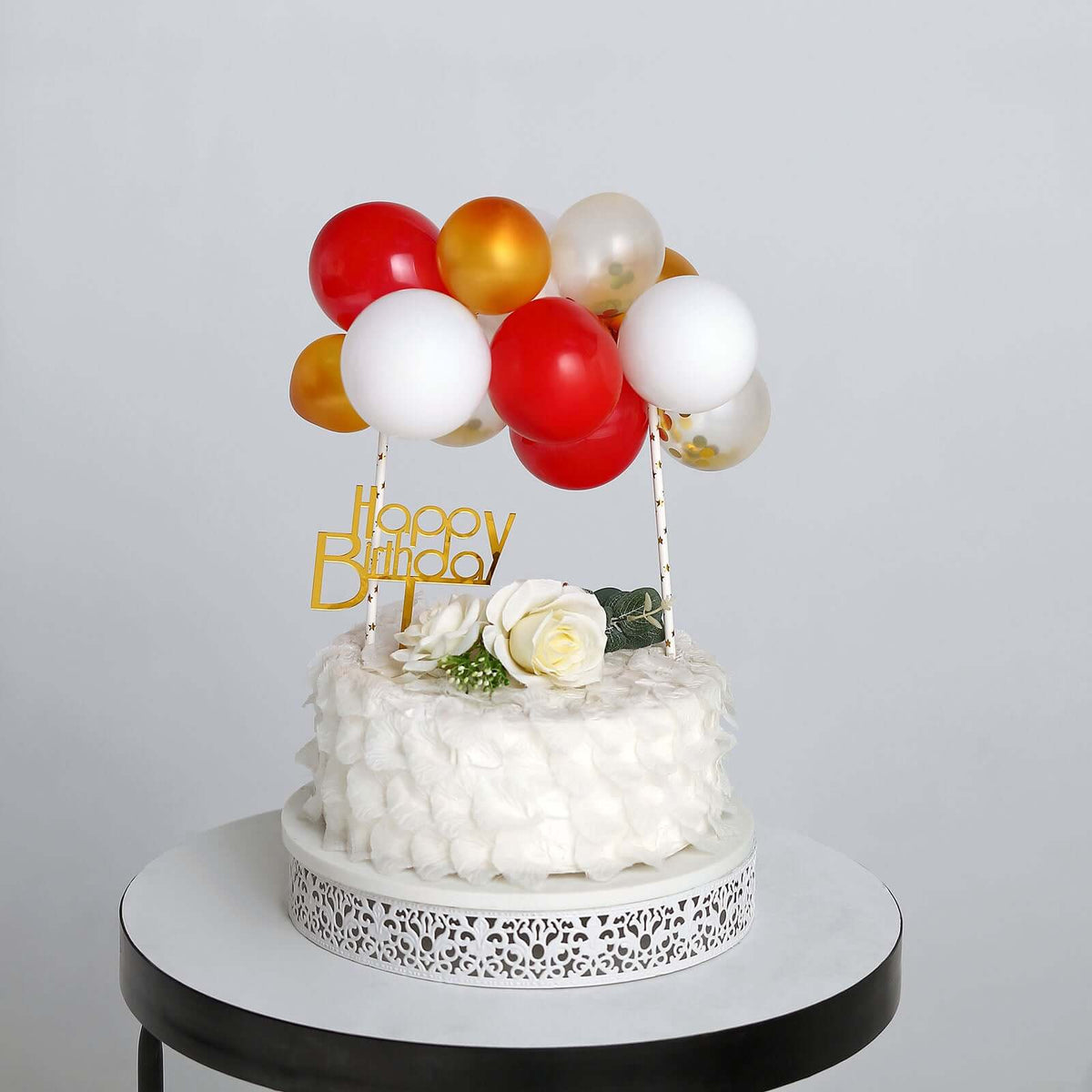 14 Pcs Balloon Cake Topper Clear, Gold, Red and White - Whimsical Clustered Mini Garland Cake Inserts DIY Party Decorations