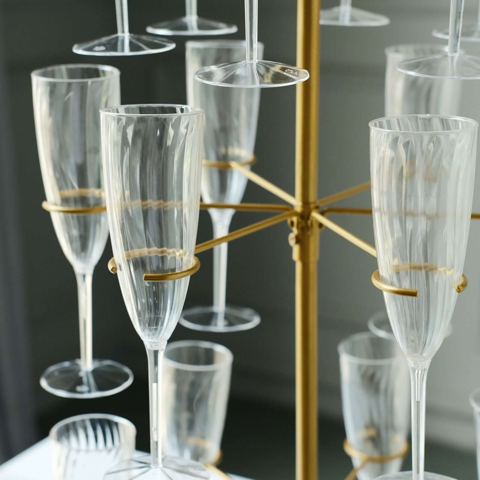 3-Tier Champagne Glass Holder Tower Gold - Modern Metal Flute Display Rack Cocktail Tree Stand for Professional & Home Use 33"