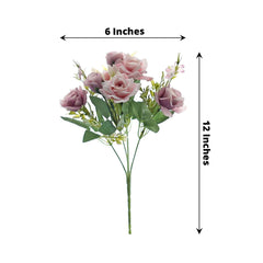 4 Bushes 12" Dusty Rose Real Touch Artificial Silk Rose Flower Bouquet, Faux Bridal Flowers