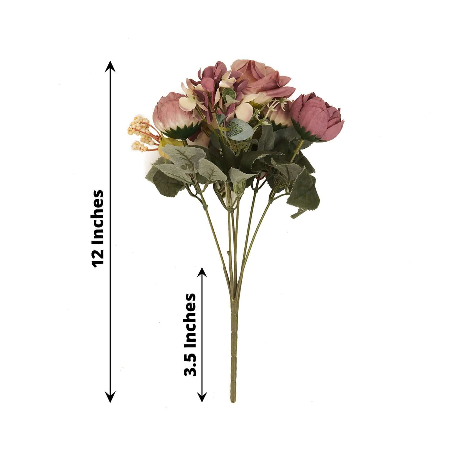 2 Pack Artificial Rose & Peony Floral Arrangements – 12" Dusty Rose Silk Bouquets for Weddings & Home Décor