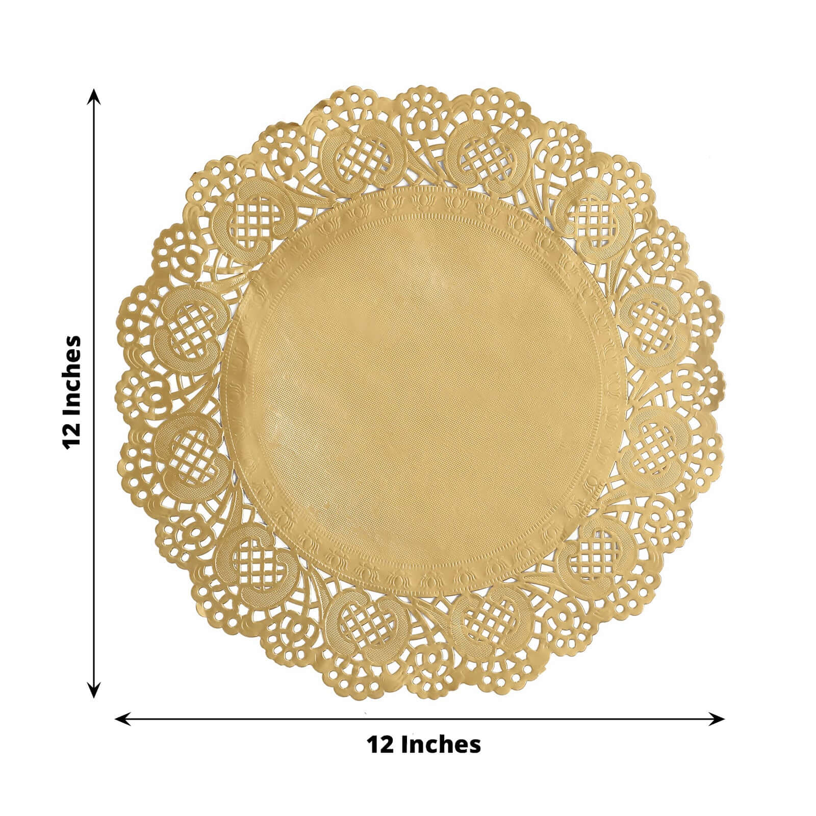 50 Pcs Paper 12" Round Placemats in Gold - Food Grade Lace Paper Doilies for Dessert Display & Table Decor