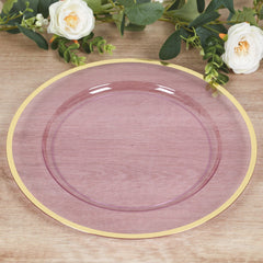 10 Pack Purple Economy Plastic Charger Plates With Gold Rim, 12" Round Transparent Dinner Chargers Event Tabletop Decor