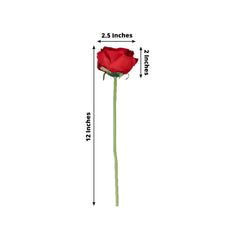 10 Pcs 12" Artificial Silk Roses - Red, Single Stem Rose for Flower Bouquet Arrangements