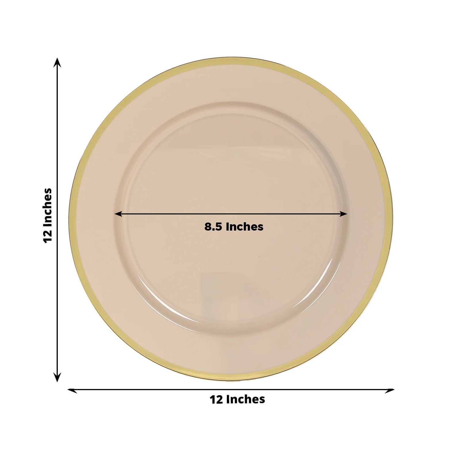 10 Pack Taupe Economy Plastic Charger Plates With Gold Rim, 12" Round Dinner Chargers Event Tabletop Decor