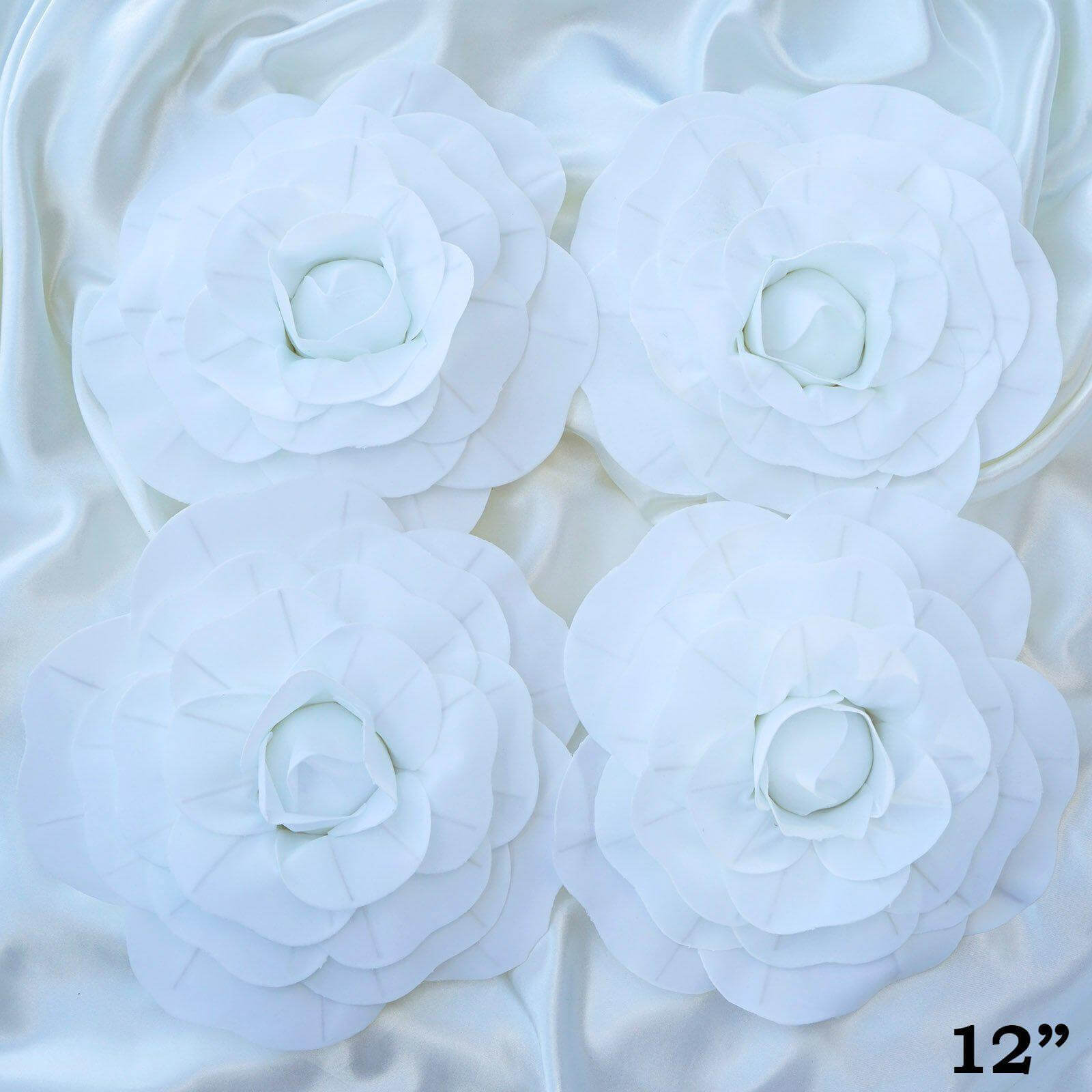 4 Pack 12" Large White Real Touch Artificial Foam DIY Craft Roses