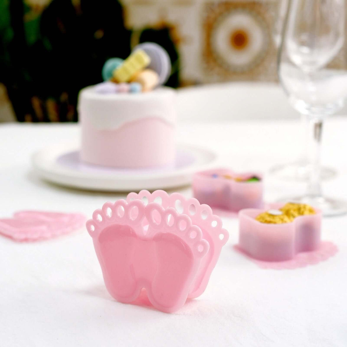 12-Pack Fillable Mini Candy Container in Baby Feet Style Pink - Unique Candy Treat Favor Boxes for Baby Shower 3.5"