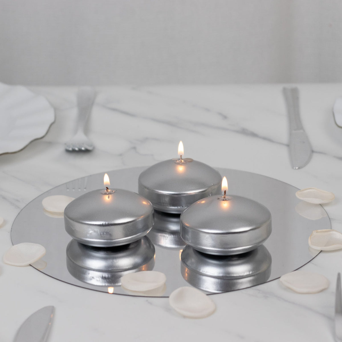 12 Pack 3" Silver Floating Candles, Unscented Dripless Wax Discs for Centerpieces