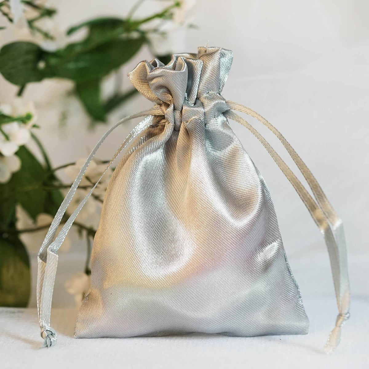 12 Pack 3"x4" Silver Satin Drawstring Wedding Party Favor Gift Bags