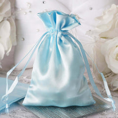 12 Pack 4"x6" Light Blue Satin Drawstring Wedding Party Favor Gift Bags