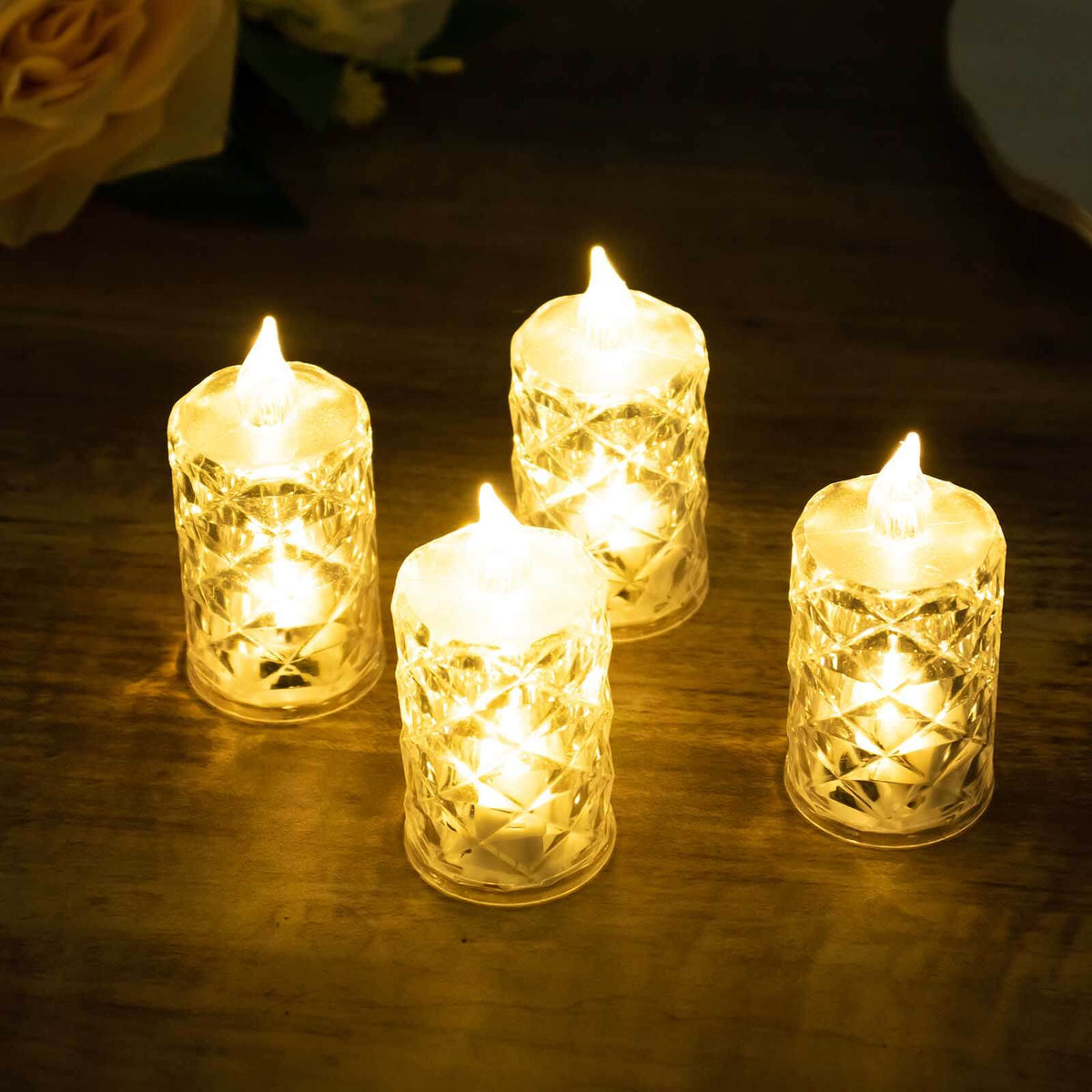 12-Pack LED Flameless Decorative Lighting Diamond Cut Warm White - Battery Operated Tealight Candles 3"