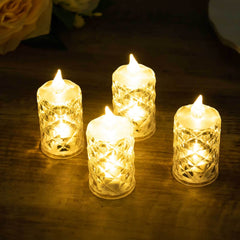 12-Pack LED Flameless Decorative Lighting Diamond Cut Warm White - Battery Operated Tealight Candles 3"
