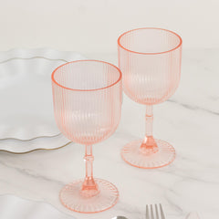 12-Pack Plastic Goblets Transparent Blush Vintage Ribbed Pattern - Reusable Shatterproof Glassware 9oz