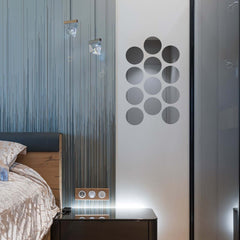 12 Pack Round Acrylic Mirror Wall Stickers, 8" Removable Wall Decals For Home Decor