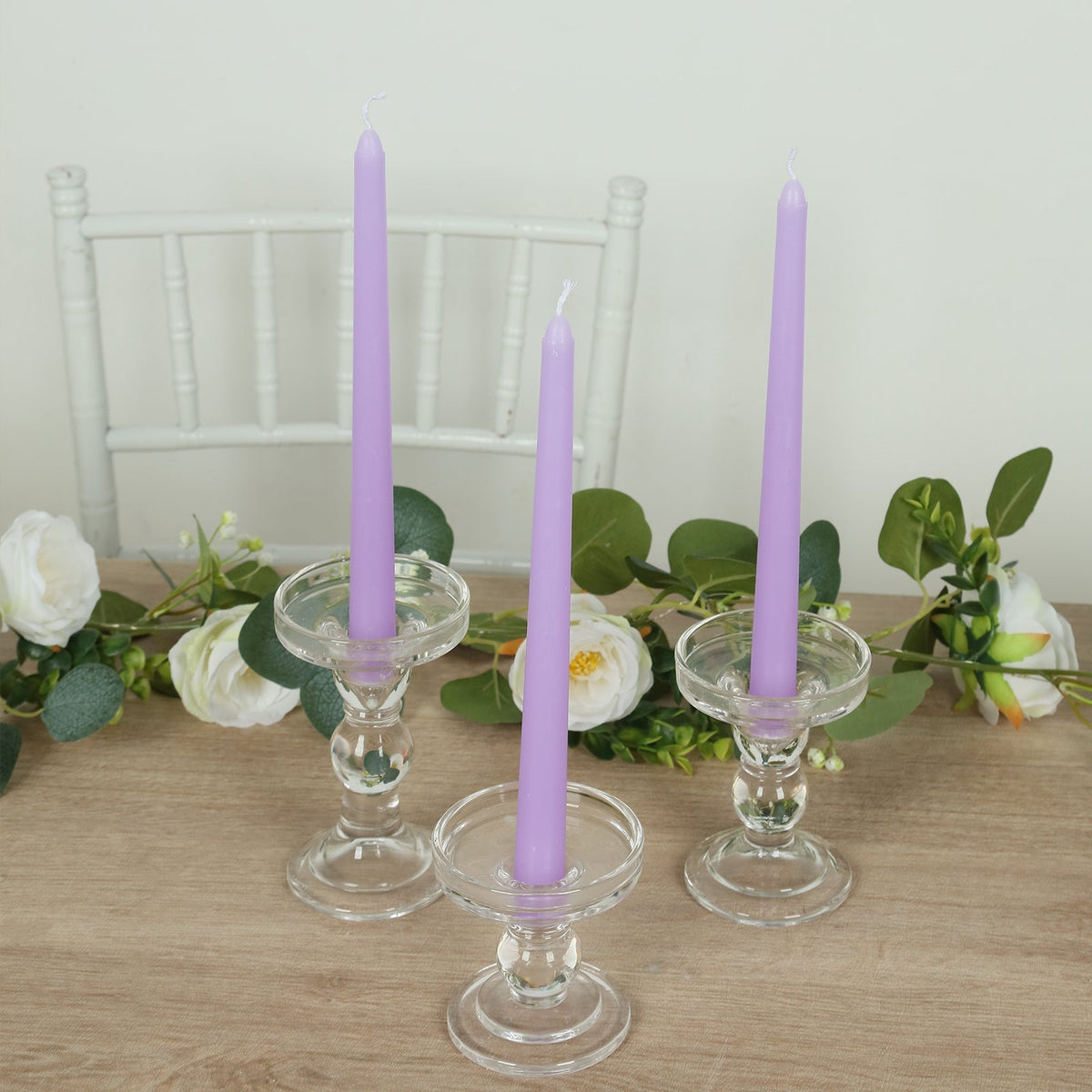 10-Pack Taper Candles Premium Wax Design Lavender Lilac - Unscented Candles for Upscale Settings 10"