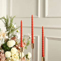 12-Pack Taper Candles Spiral Long Burn Wick Design Terracotta (Rust) - Premium Unscented Wax Dinner Candle Sticks 11"