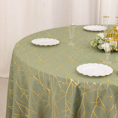Polyester 120" Round Tablecloth Dusty Sage Green with Gold Foil Tree Branch Pattern - Wrinkle-Resistant Seamless Table Cover for Classy Events