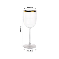12-Pack 12oz Clear Plastic Wine Goblets with Gold Rim, Premium Disposable Long Stem Glassware - 9"