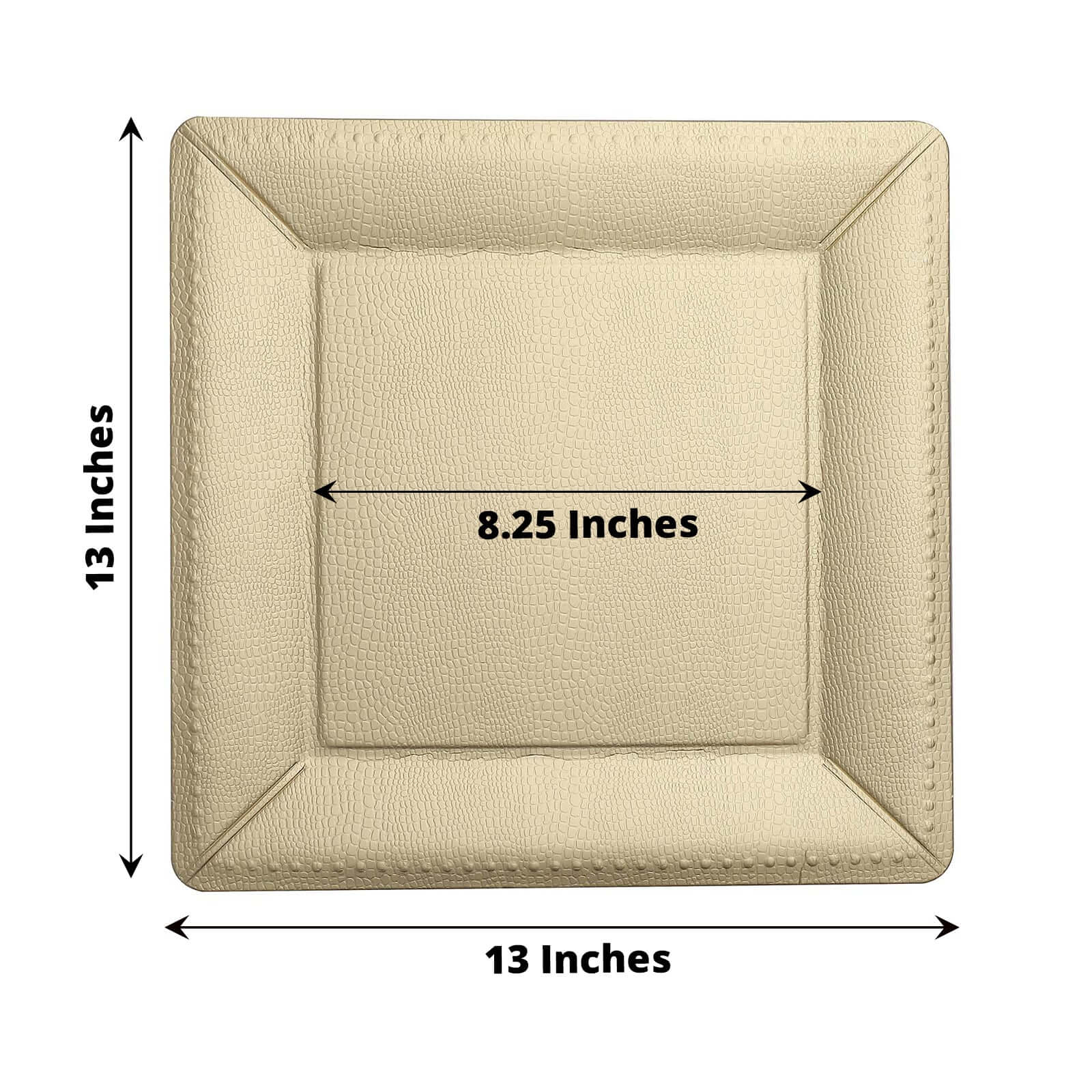 10-Pack Disposable Square Charger Plates in Champagne with Leather Like Texture - 1100GSM Durable Paper Chargers 13"