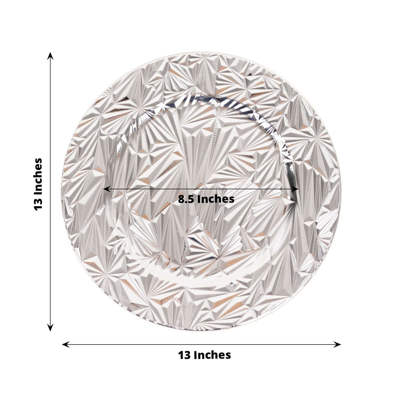 6-Pack Acrylic Round Charger Plates 13" in Metallic Silver with Rock Cut Design, Durable Plastic Dinner Charger Tableware