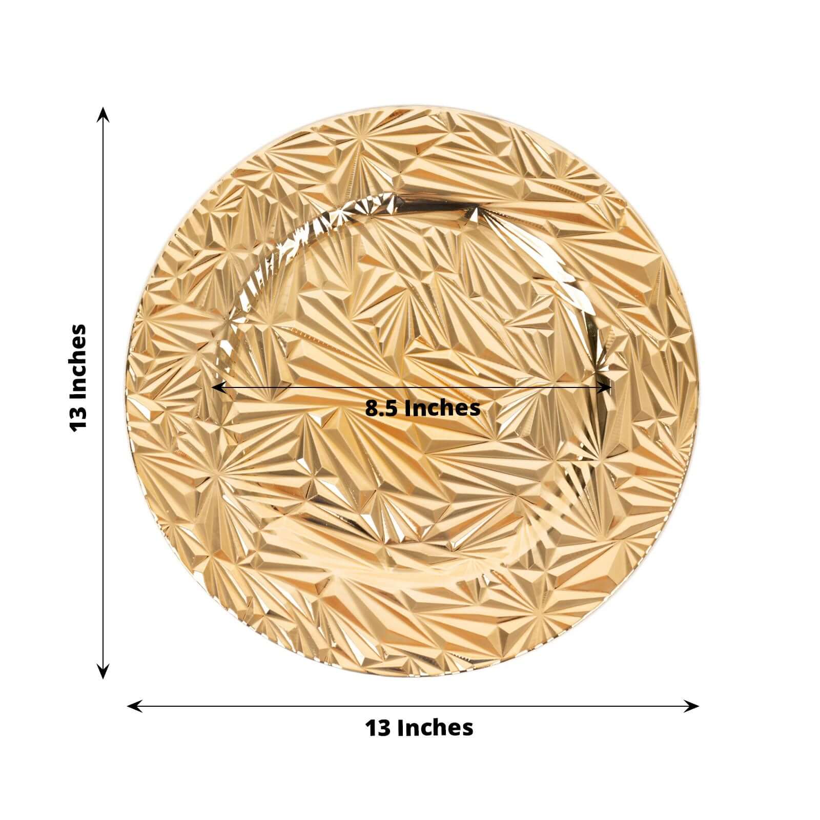 6-Pack Acrylic Round Charger Plates 13" in Metallic Gold with Rock Cut Design, Durable Plastic Dinner Charger Tableware