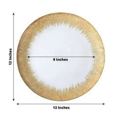 8-Pack Glass Round Charger Plates 13" in Clear with Metallic Gold Spray Rim, Decorative Dinner Charger Tableware