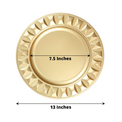 6-Pack Plastic Round Charger Plates 13" in Gold with Bejeweled Rim, Luxe Decorative Dinner Party Charger Tableware