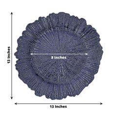 6-Pack Acrylic Plastic Round Charger Plates 13" in Navy Blue with Reef Design, Dinner Charger Tableware
