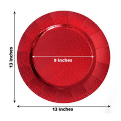 10-Pack Disposable Round Charger Plates in Red with Leathery Texture - Durable 1100GSM Cardboard Placemats 13"