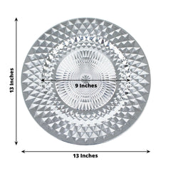 6-Pack Plastic Round Charger Plates 13" in Silver with Diamond Pattern, Sparkling Disposable Dinner Charger Tableware