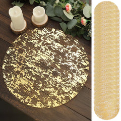50-Pack Table Placemats Foil Design Metallic Gold Round - Mesh Disposable Shiny Dining Mats 13"