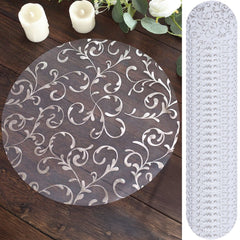 50-Pack Table Placemats Embossed Foil Flower Design Metallic Silver Round - Sheer Organza Disposable Mats 13"