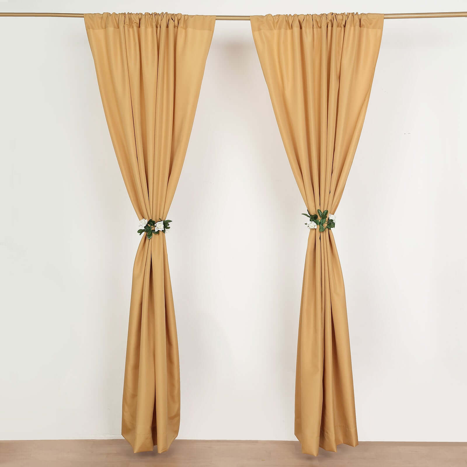 2 Pack Gold Polyester Event Curtain Drapes, 10ftx8ft Backdrop Event Panels With Rod Pockets 130 GSM