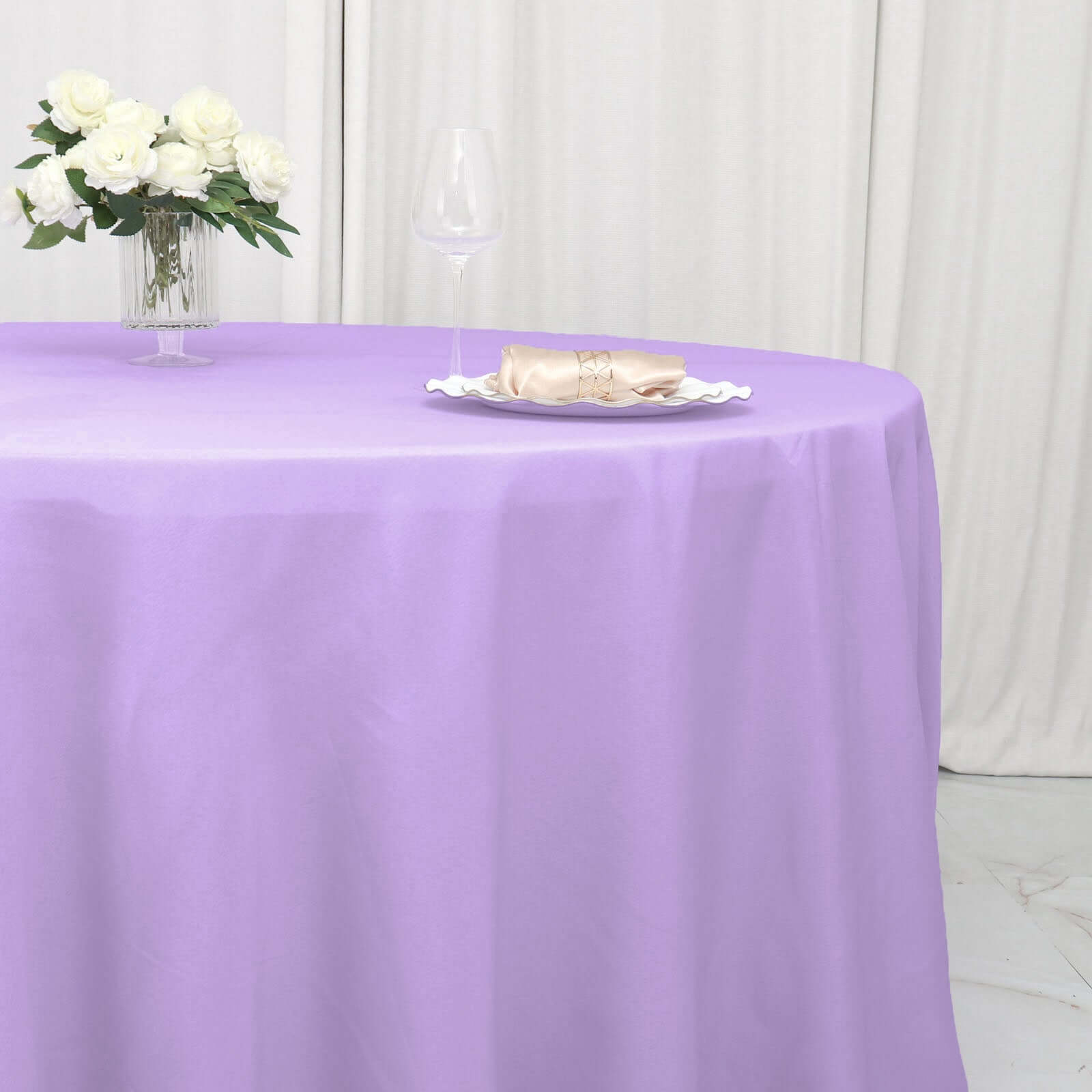 Polyester 132" Round Tablecloth Lavender Lilac - Seamless Chic Table Cover