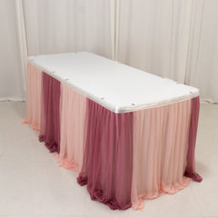 14ft Sheer Pleated Ruffle Skirting Chiffon Table Skirt - Mauve and Blush, Shimmer Sheer, Wrinkle-Free Fabric