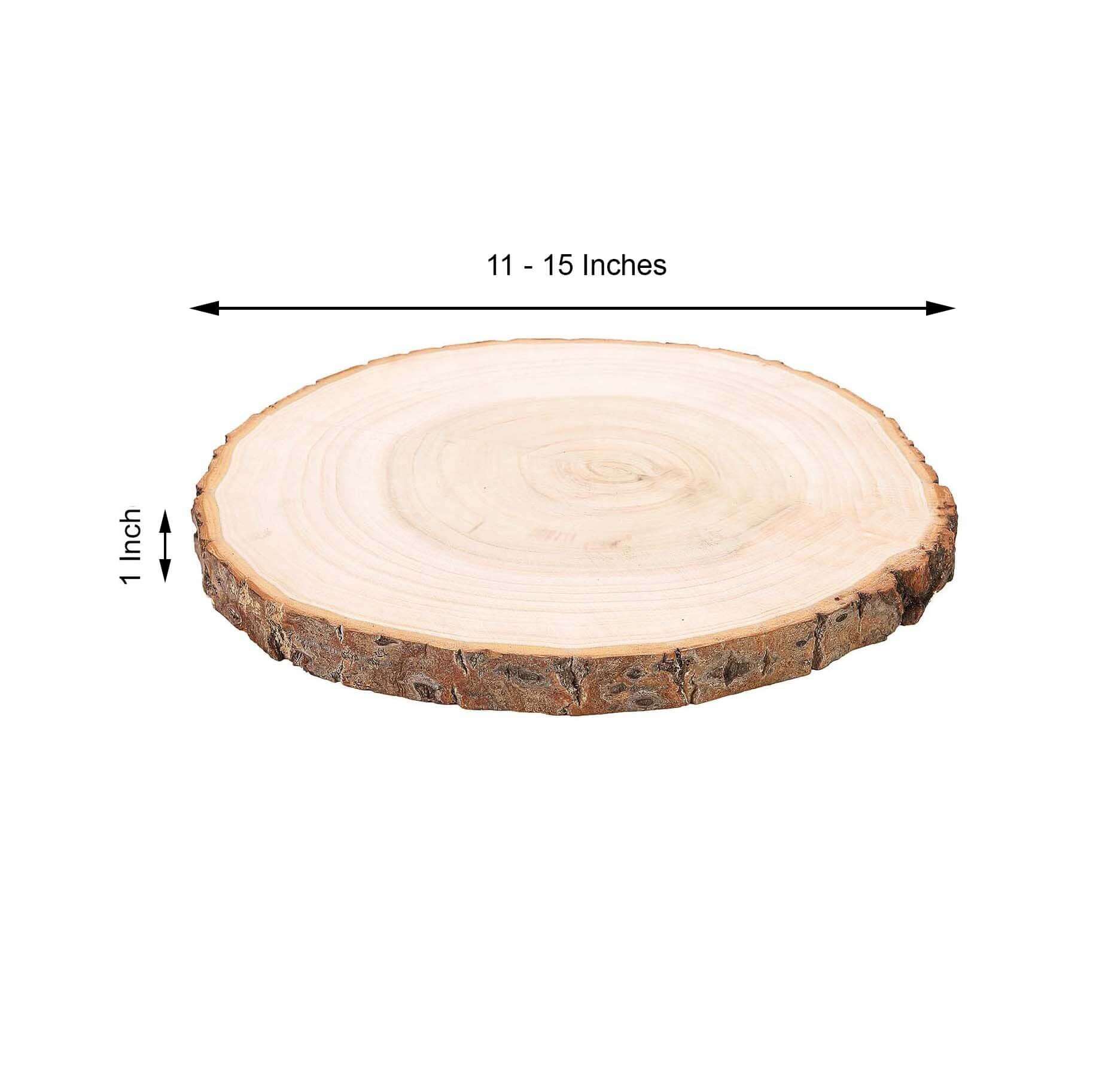 15" Dia Natural Wood Charger Plates With Bark Edge Wood Slice Chargers Rustic Wedding Table Settings