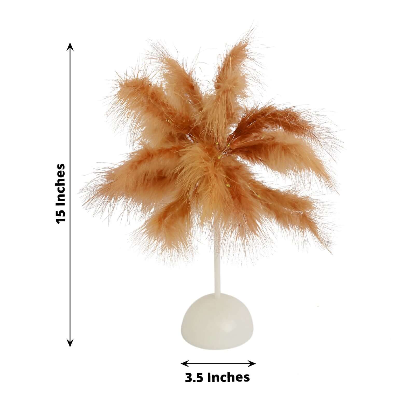 Table Lamp Feather Design Natural LED Battery Operated - Cordless Wedding Centerpiece 15"